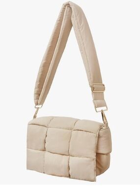 Beige Puffer Crossbody Shoulder Bag for Women